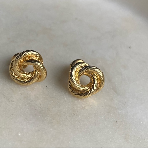 Tiny gold tone rope knot earrings for pierced ears - Picture 14 of 16